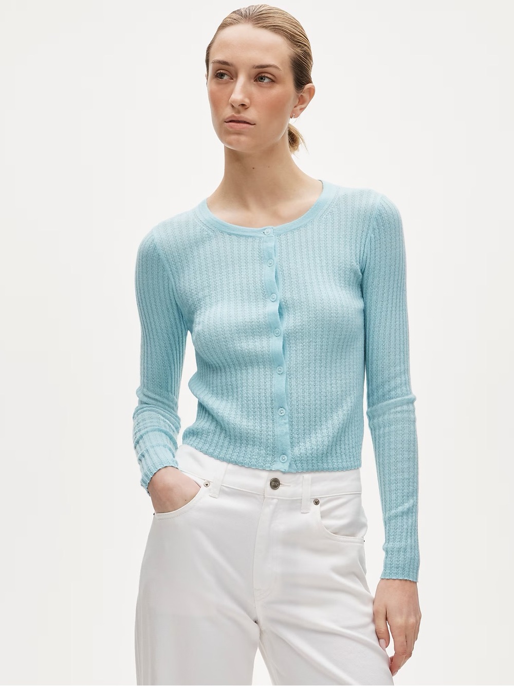 J Crew Featherweight cashmere pointelle cardigan